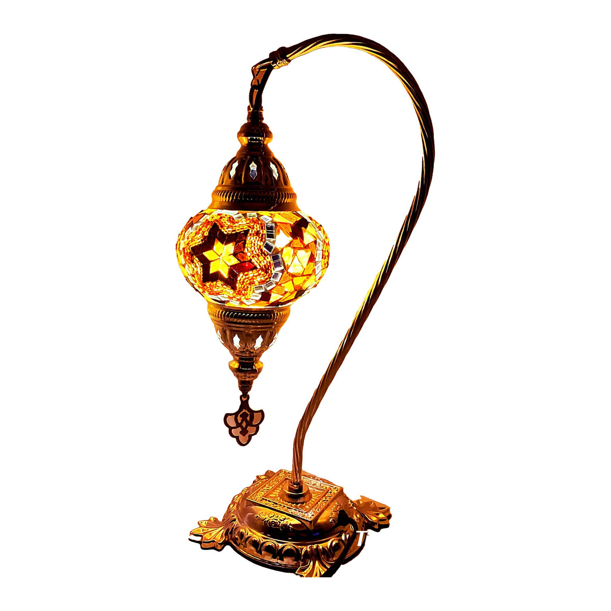 Silver Handcrafted Swan Neck Mosaic Table Lamp – Size 2
