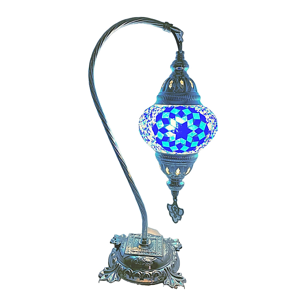 Silver Handcrafted Swan Neck Mosaic Table Lamp – Size 2