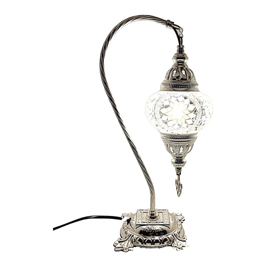 Silver Handcrafted Swan Neck Mosaic Table Lamp – Size 3