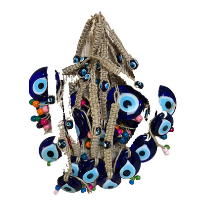 Evil Eye Macramé Cord Wall Hanging with Beads