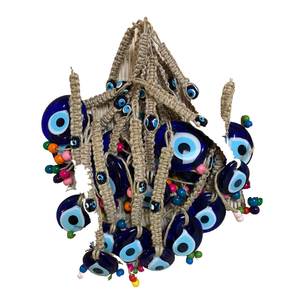 Evil Eye Macramé Cord Wall Hanging with Beads