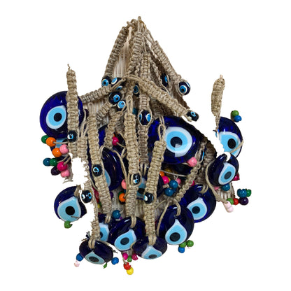 Evil Eye Macramé Cord Wall Hanging with Beads