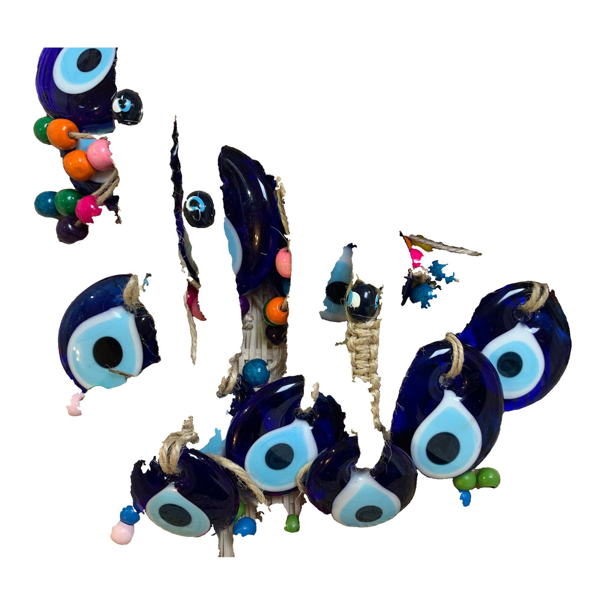 Evil Eye Macramé Cord Wall Hanging with Beads